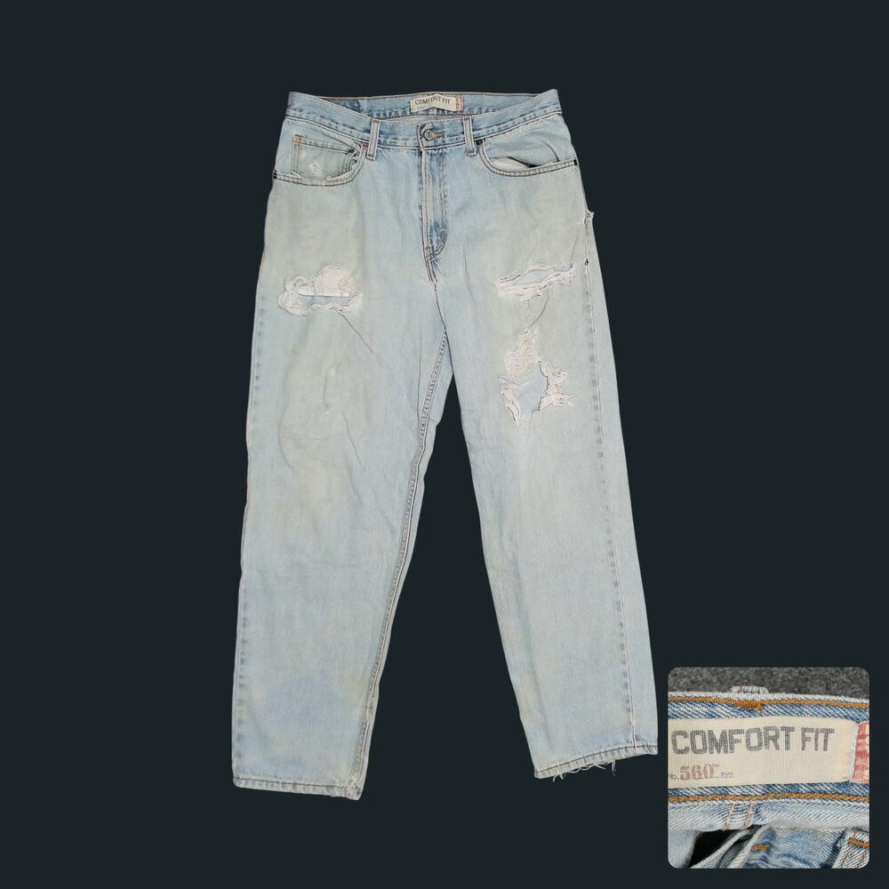 Vintage Y2K Levis 560 Jeans Light Wash Thrashed Baggy Mens 35x31